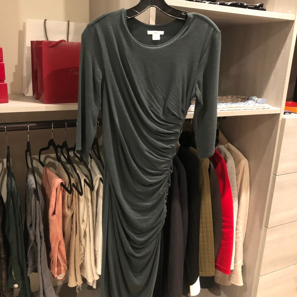 Helmut Lang Asymmetrical Green Draped Dress